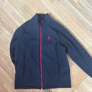 Spyder Black and Red Puffer Jacket with Stand-Up Collar